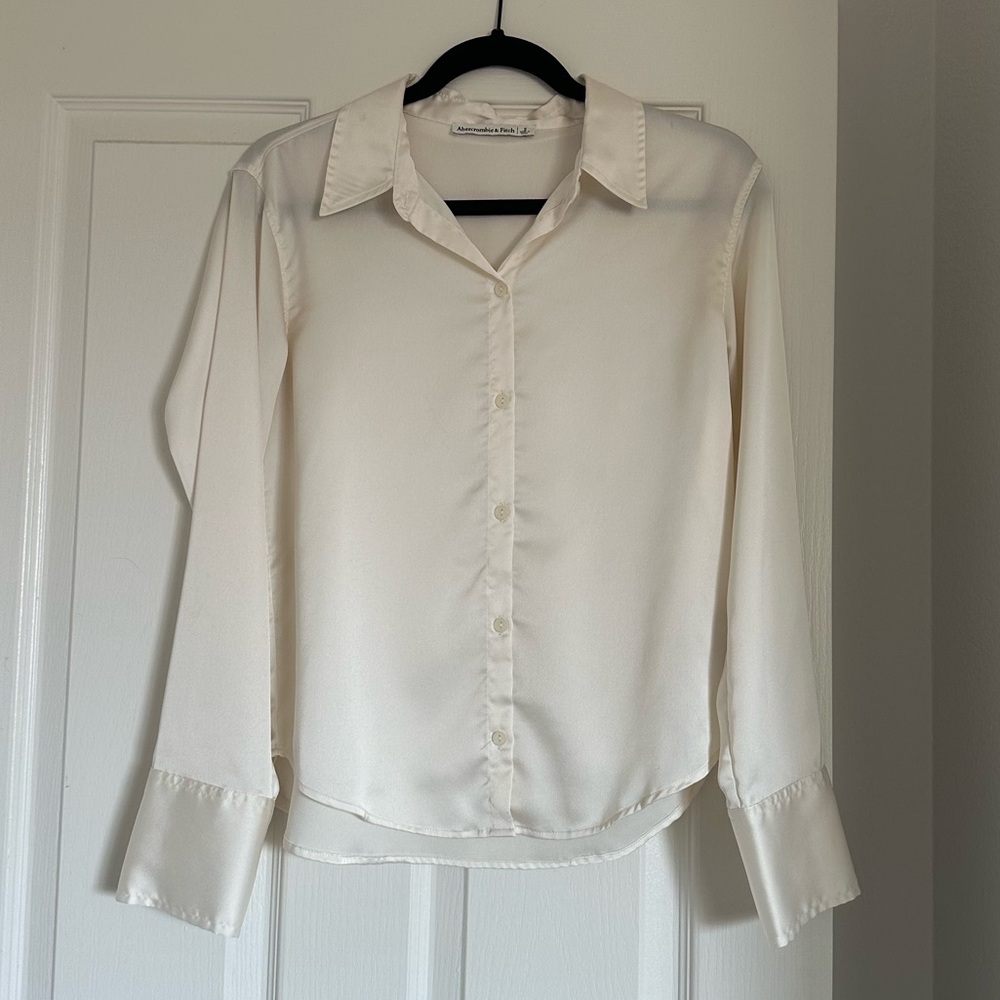 Long-Sleeve Satin Button-Up Shirt